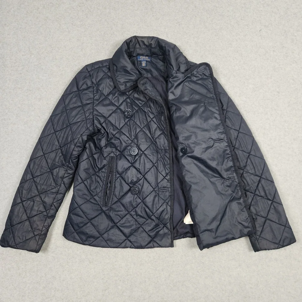 Polo Ralph Lauren Jacket Kids Large (12-14) Blue Quilted Nautical Buttons